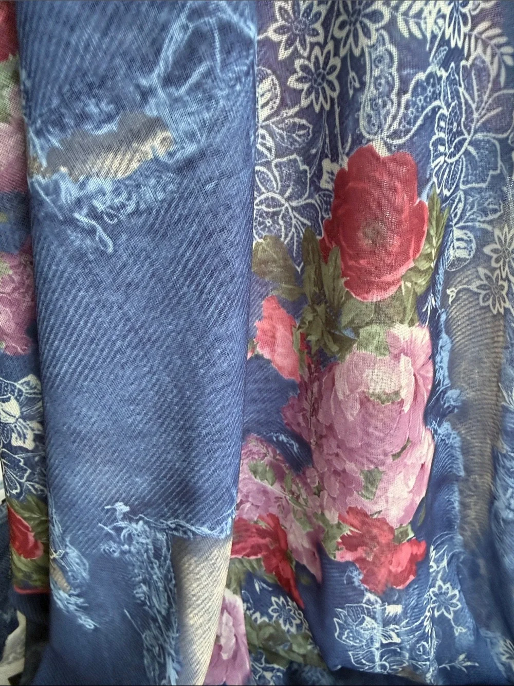 Y2K Denim Rose Lace Print Stretch Mesh Fabric 4 Yards 54” Semi Sheer